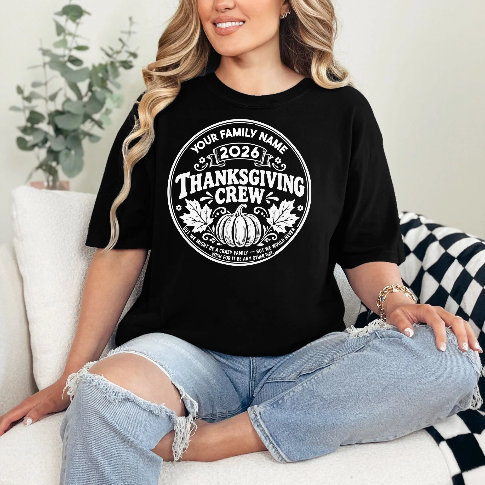 Custom Personalized Thanksgiving Crew Comfort Colors Unisex T-Shirt - Front 1