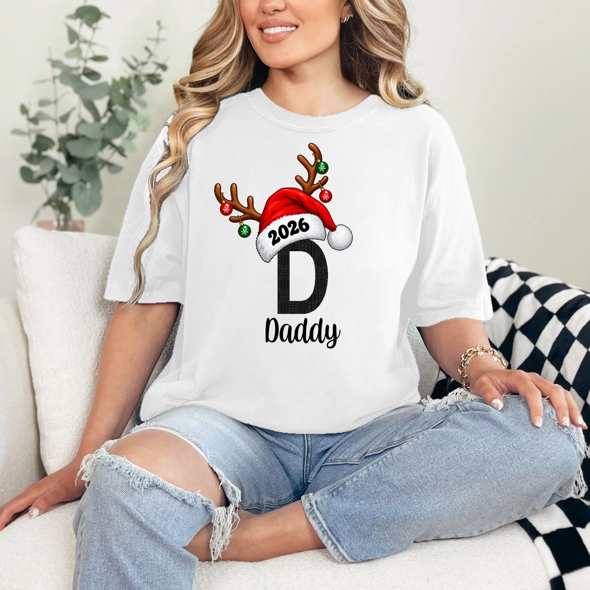 Christmas Reindeer Antlers & Santa Hat – Festive Holiday Design Comfort Colors Unisex T-Shirt - Front 1