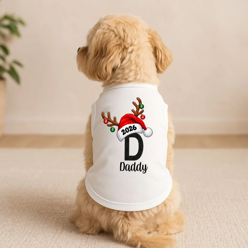 Christmas Reindeer Antlers & Santa Hat – Festive Holiday Design Doggie Tank - Front 1