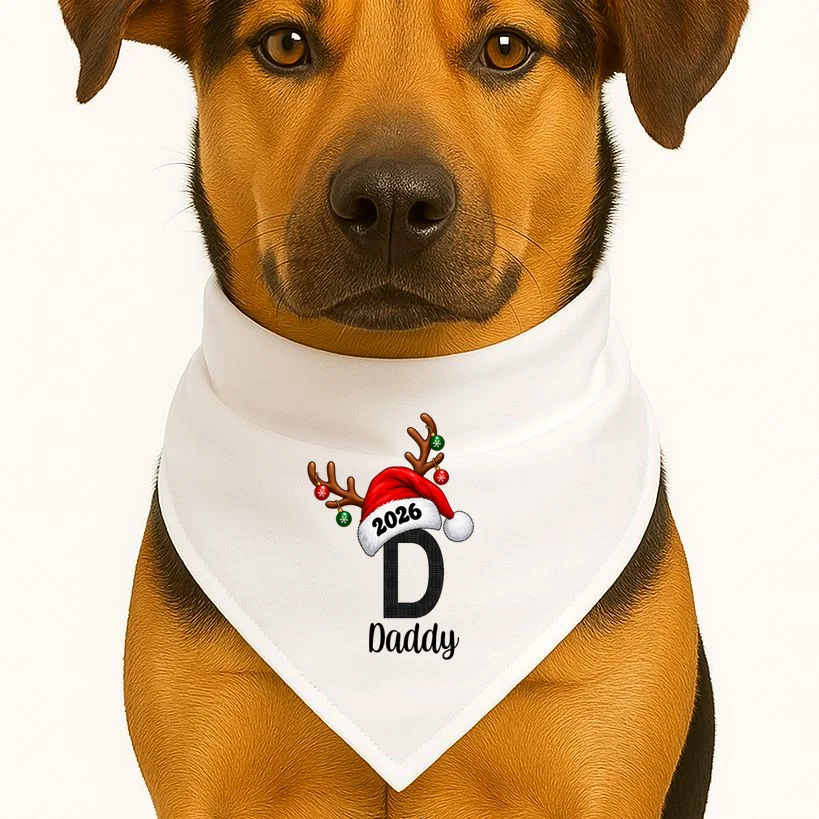 Christmas Reindeer Antlers & Santa Hat – Festive Holiday Design Dog Bandana - Front 1