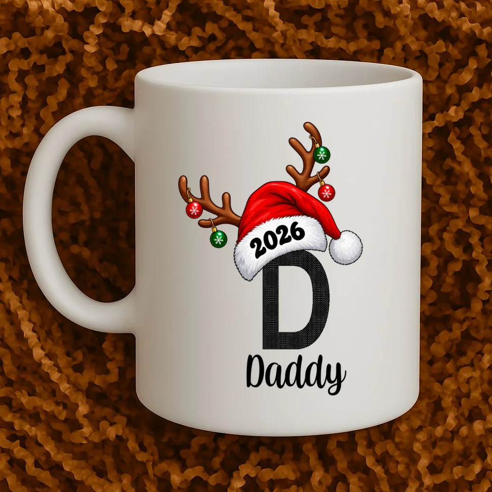 Christmas Reindeer Antlers & Santa Hat – Festive Holiday Design Mug - Front 1
