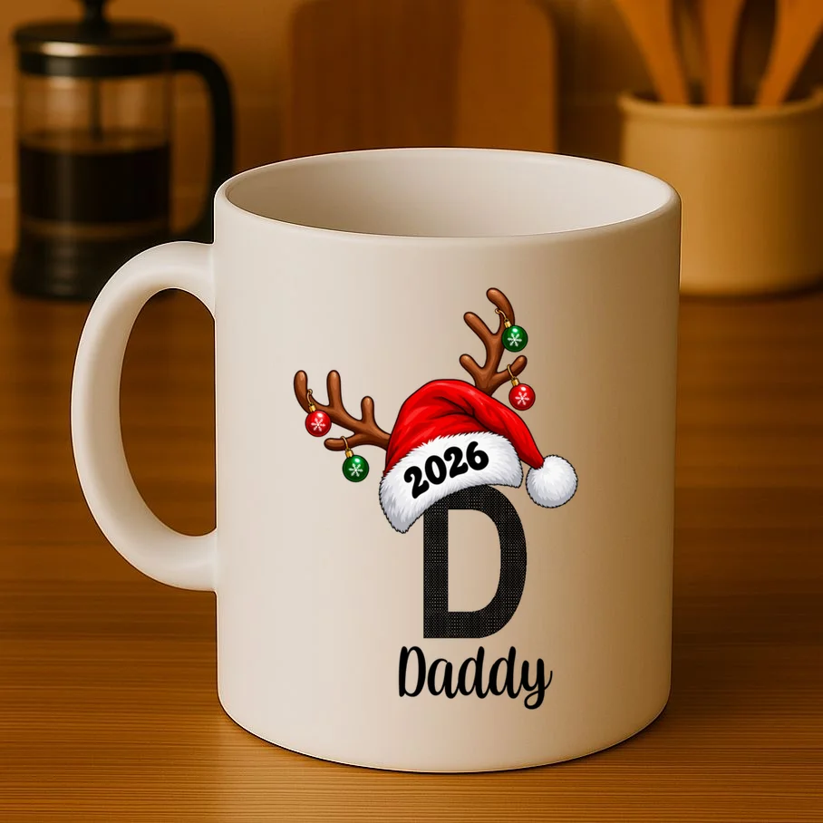 Christmas Reindeer Antlers & Santa Hat – Festive Holiday Design Mug - Front 3