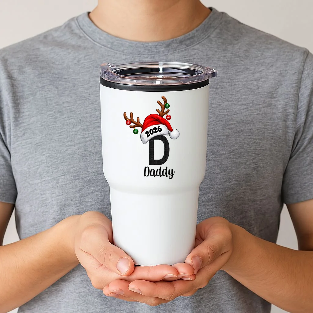 Christmas Reindeer Antlers & Santa Hat – Festive Holiday Design 20oz Tumbler - Front 1