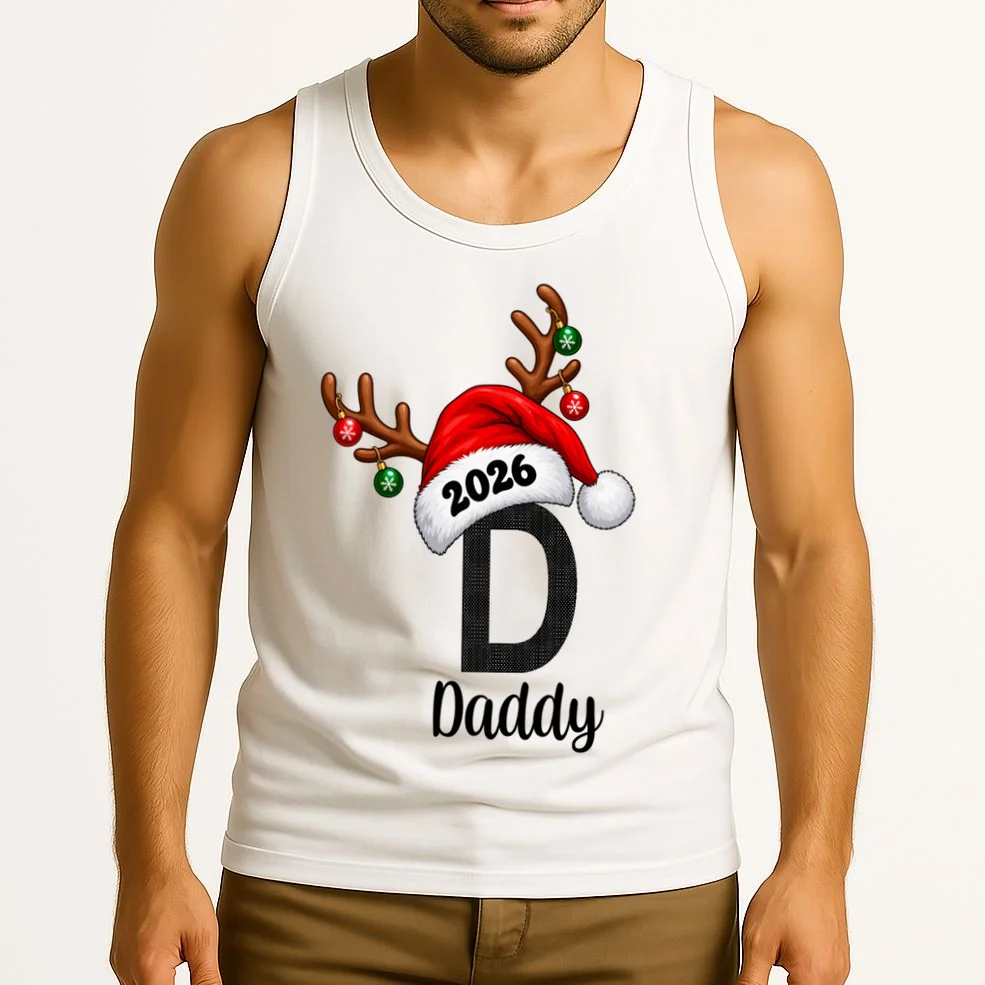 Christmas Reindeer Antlers & Santa Hat – Festive Holiday Design Men's Tank Top - Front 2