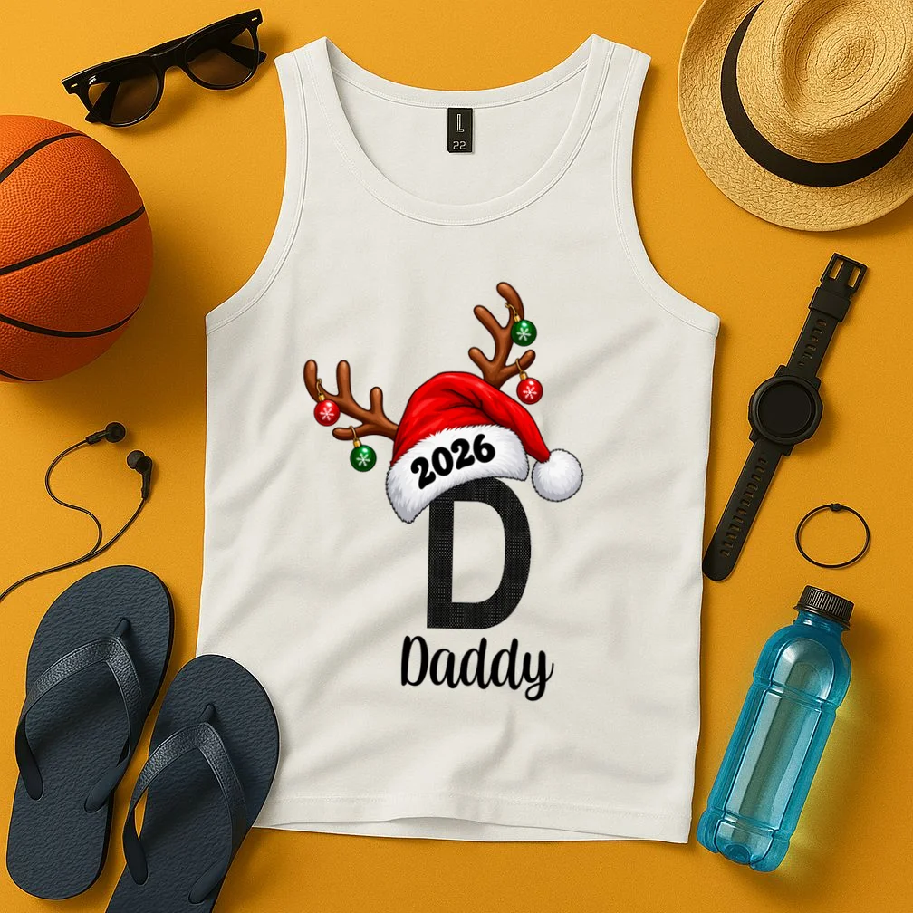 Christmas Reindeer Antlers & Santa Hat – Festive Holiday Design Men's Tank Top - Front 3