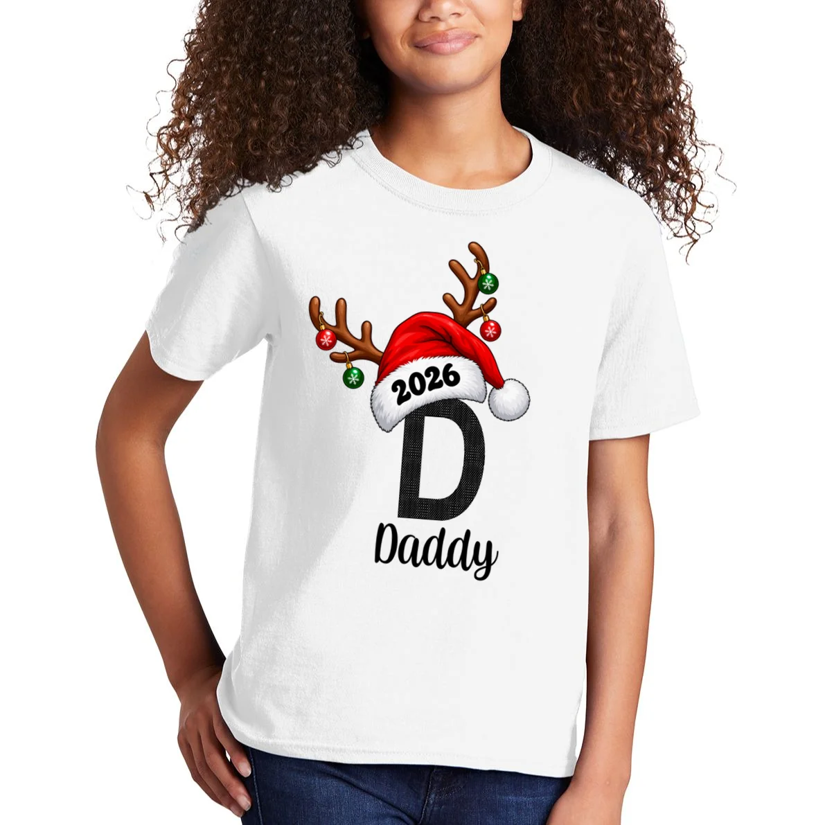 Christmas Reindeer Antlers & Santa Hat – Festive Holiday Design Kids T-Shirt - Front 1