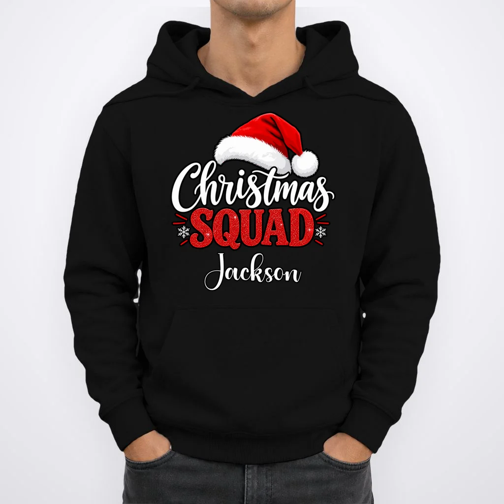 Christmas Squad Custom Name Santa Hat Men's Hoodie - Front 1