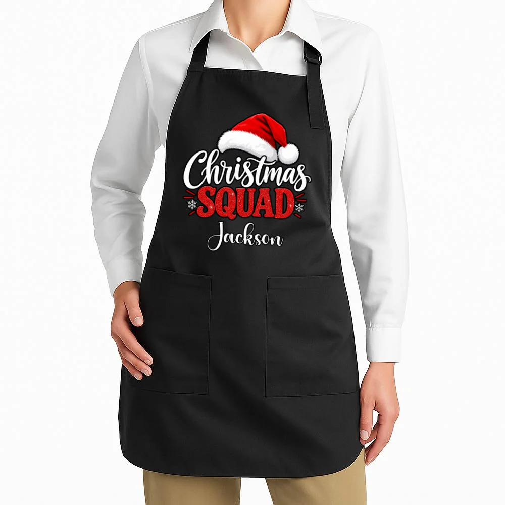 Christmas Squad Custom Name Santa Hat Apron - Front 1
