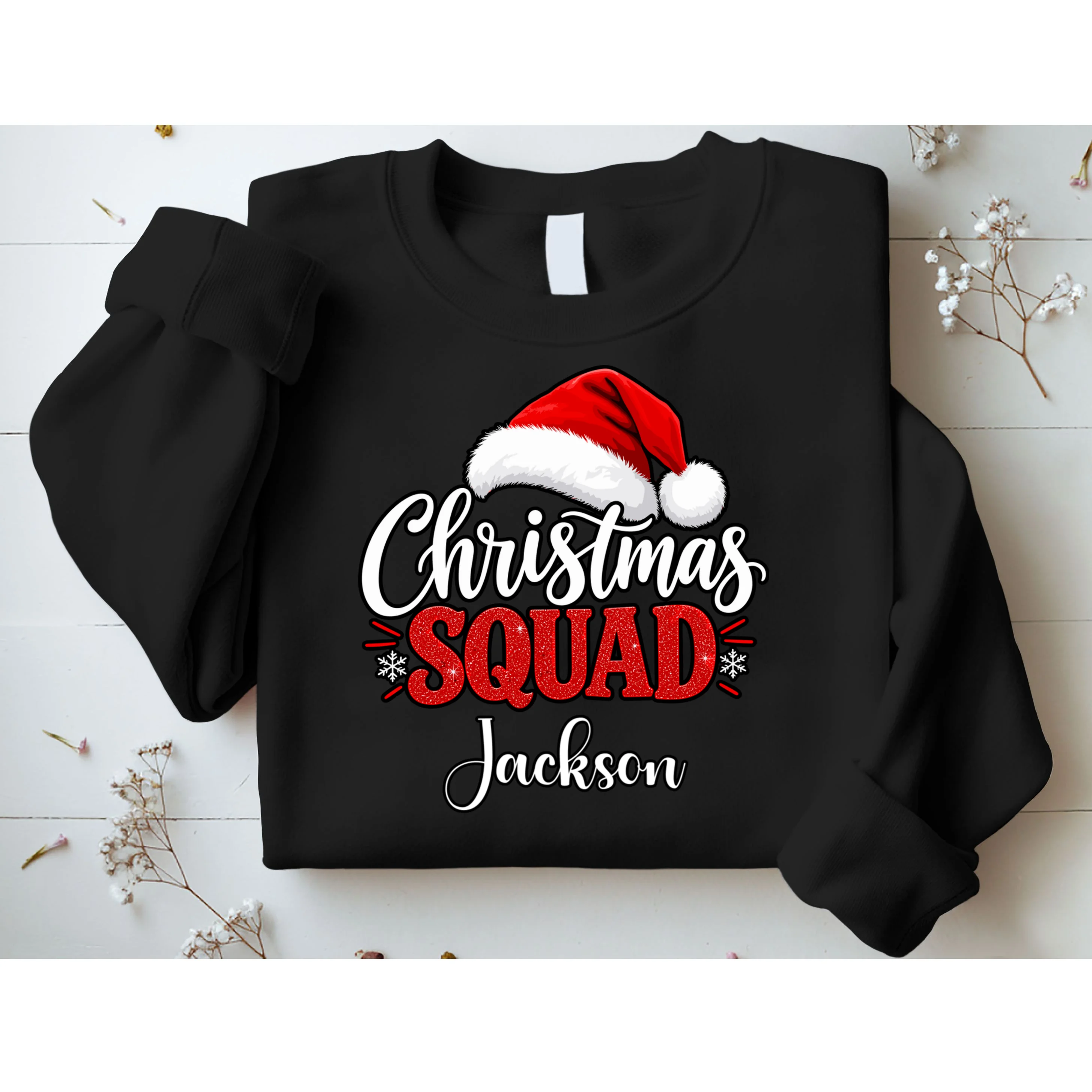 Christmas Squad Custom Name Santa Hat Men's Sweatshirt - Front 1
