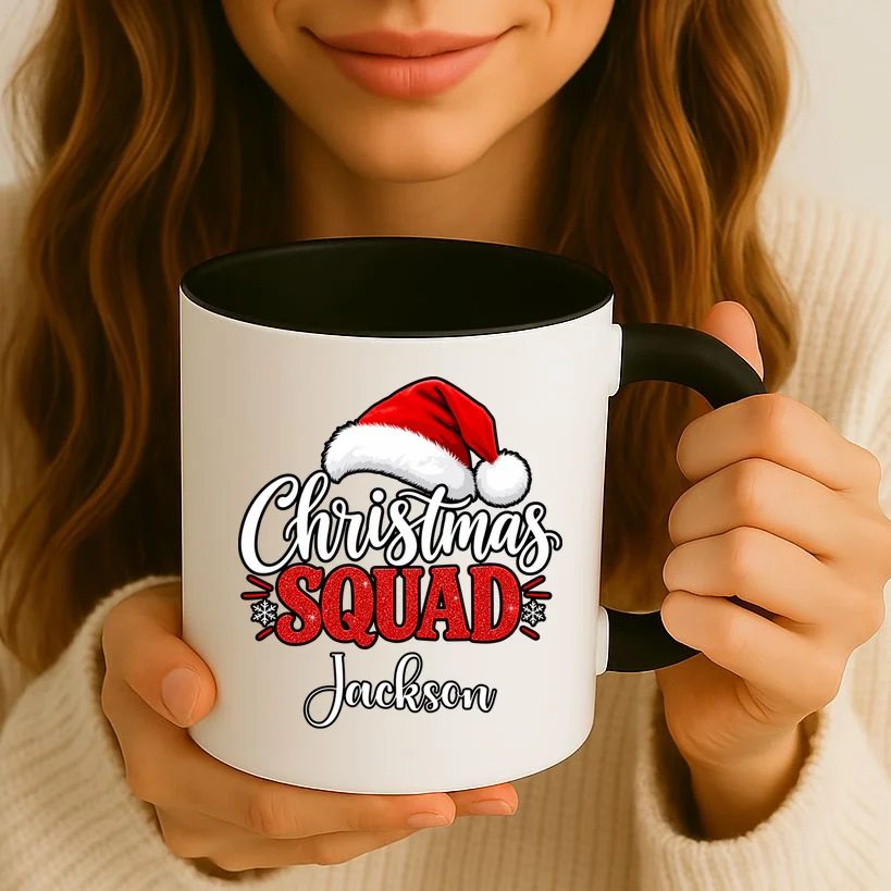 Christmas Squad Custom Name Santa Hat Mug - Front 2