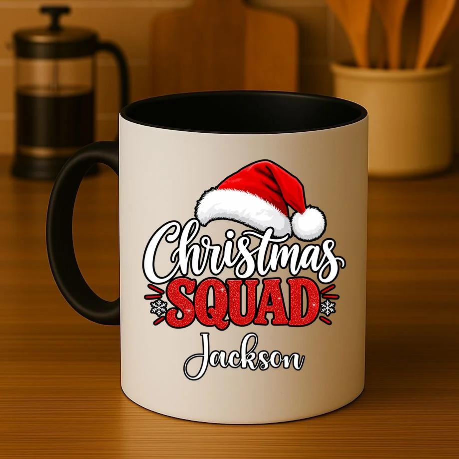 Christmas Squad Custom Name Santa Hat Mug - Front 3