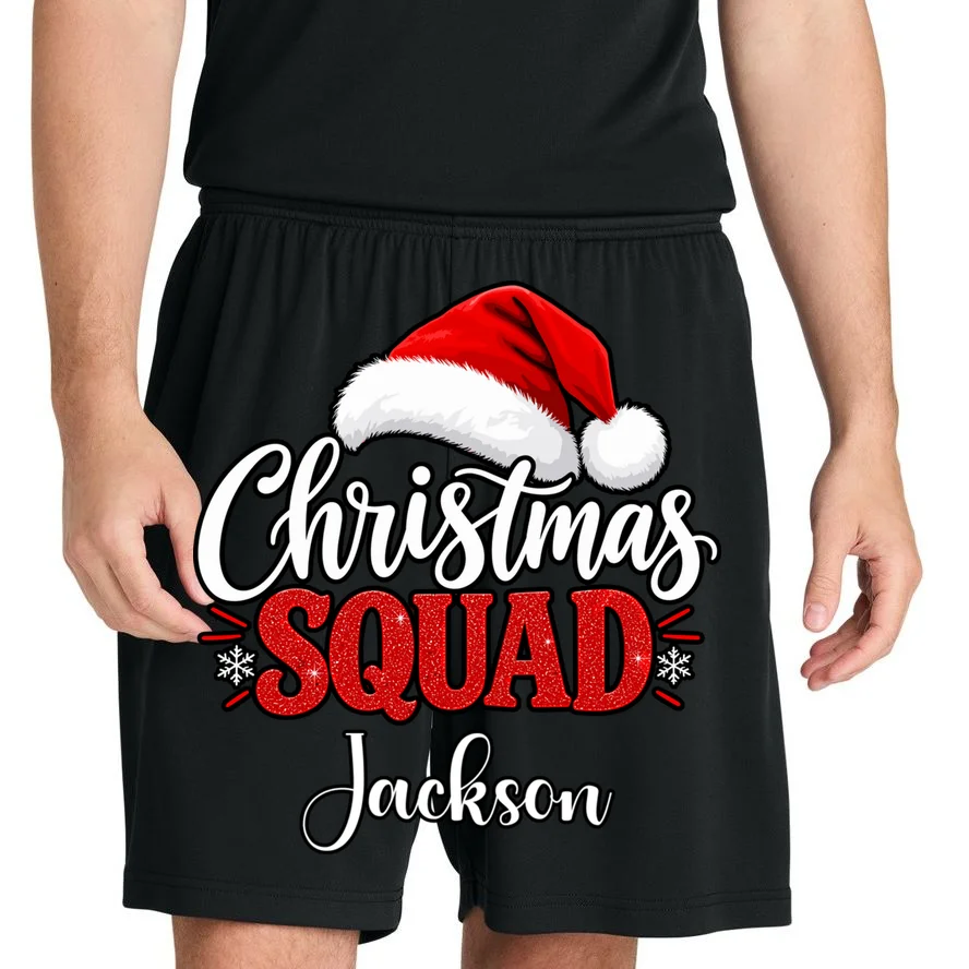 Christmas Squad Custom Name Santa Hat Men's Shorts - Front 1