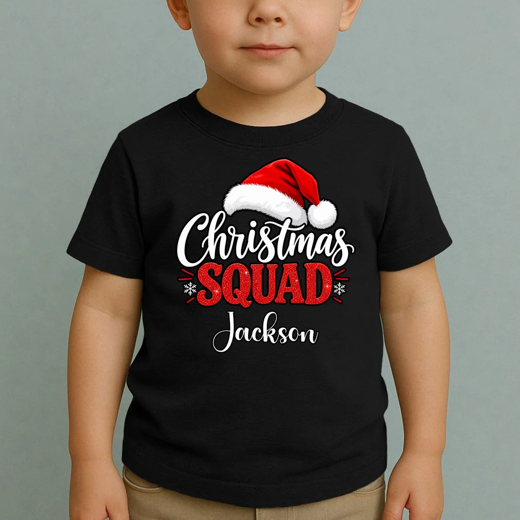 Christmas Squad Custom Name Santa Hat Toddler T-Shirt - Front 1