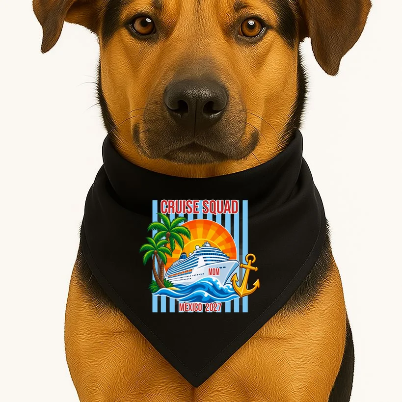 Cruise Squad Graphic – Nautical Cruise Vacation Group Design Dog Bandana - Front 1