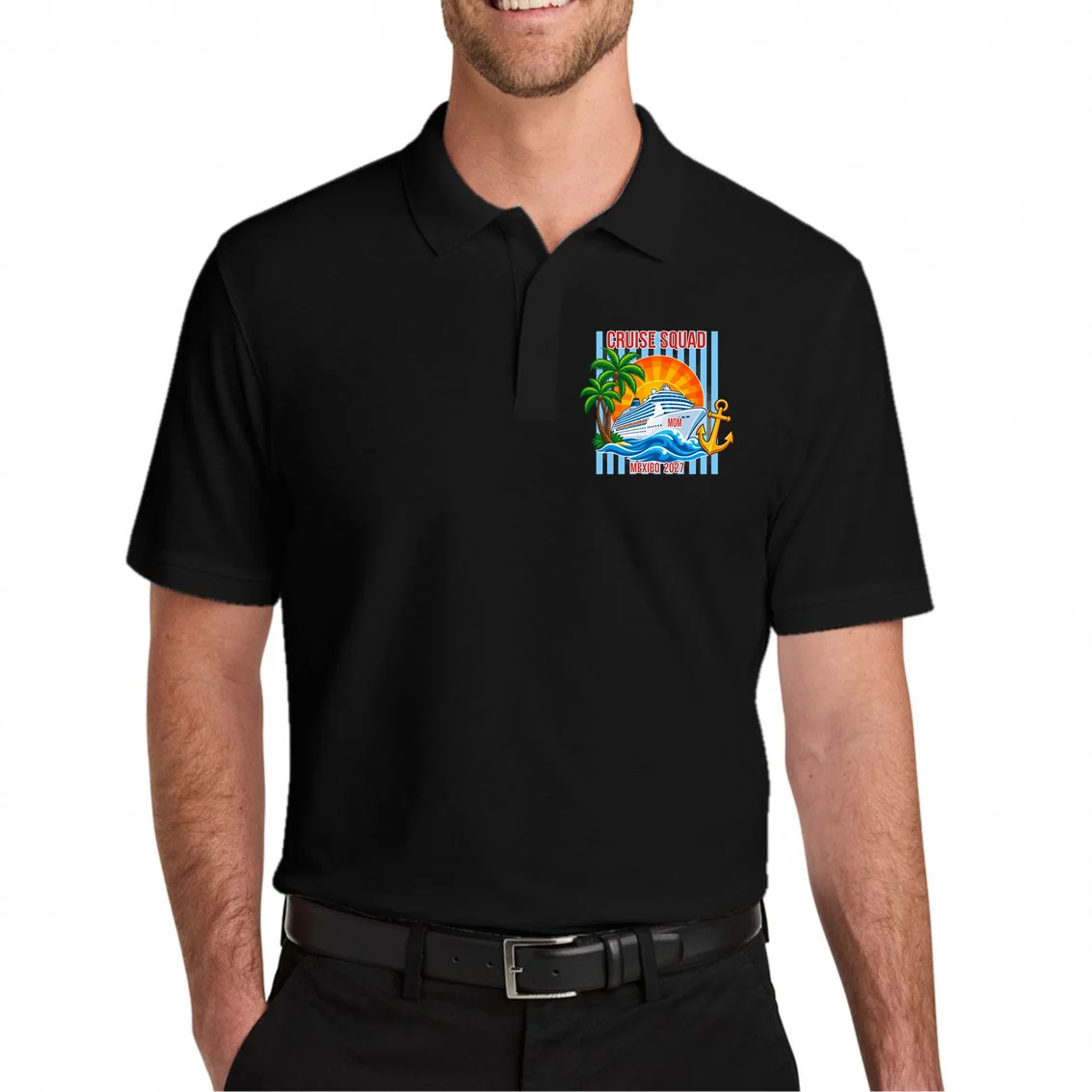 Cruise Squad Graphic – Nautical Cruise Vacation Group Design Men's Polo - Front 1