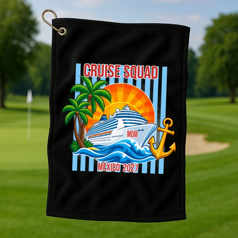 Cruise Squad Graphic – Nautical Cruise Vacation Group Design Golf Towel - Front 1