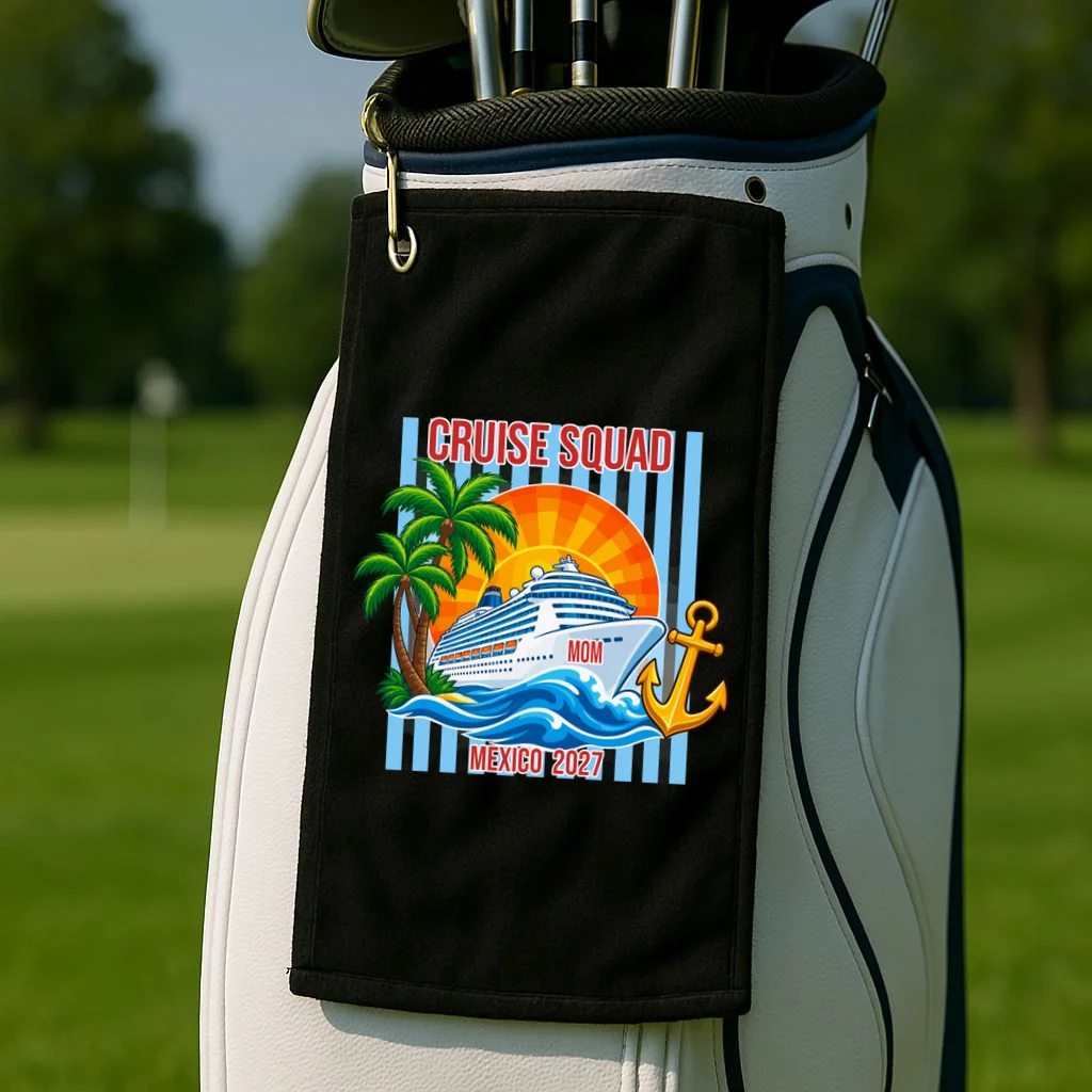Cruise Squad Graphic – Nautical Cruise Vacation Group Design Golf Towel - Front 2