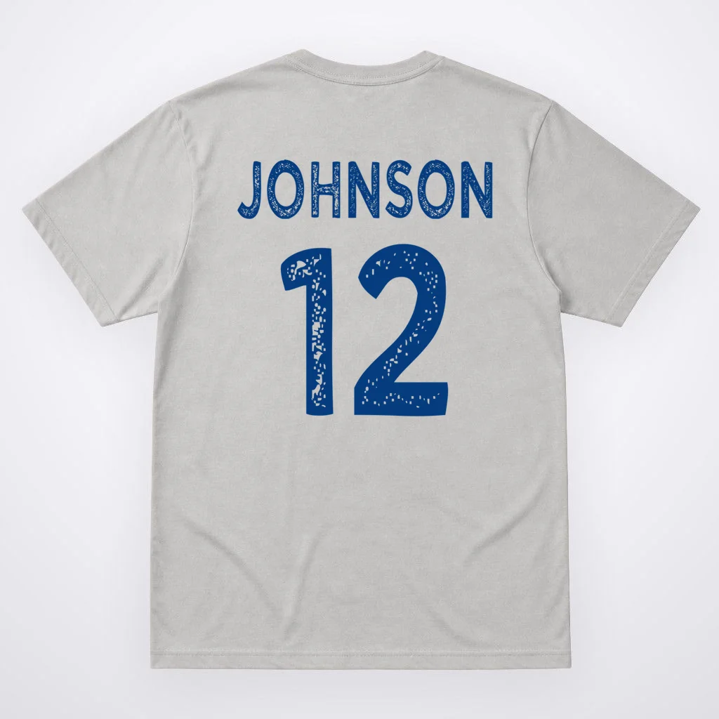 Custom Soccer Mascot Personalized Name & Number Gift - Vintage Soccer Jersey Team Design Men's T-Shirt - Back