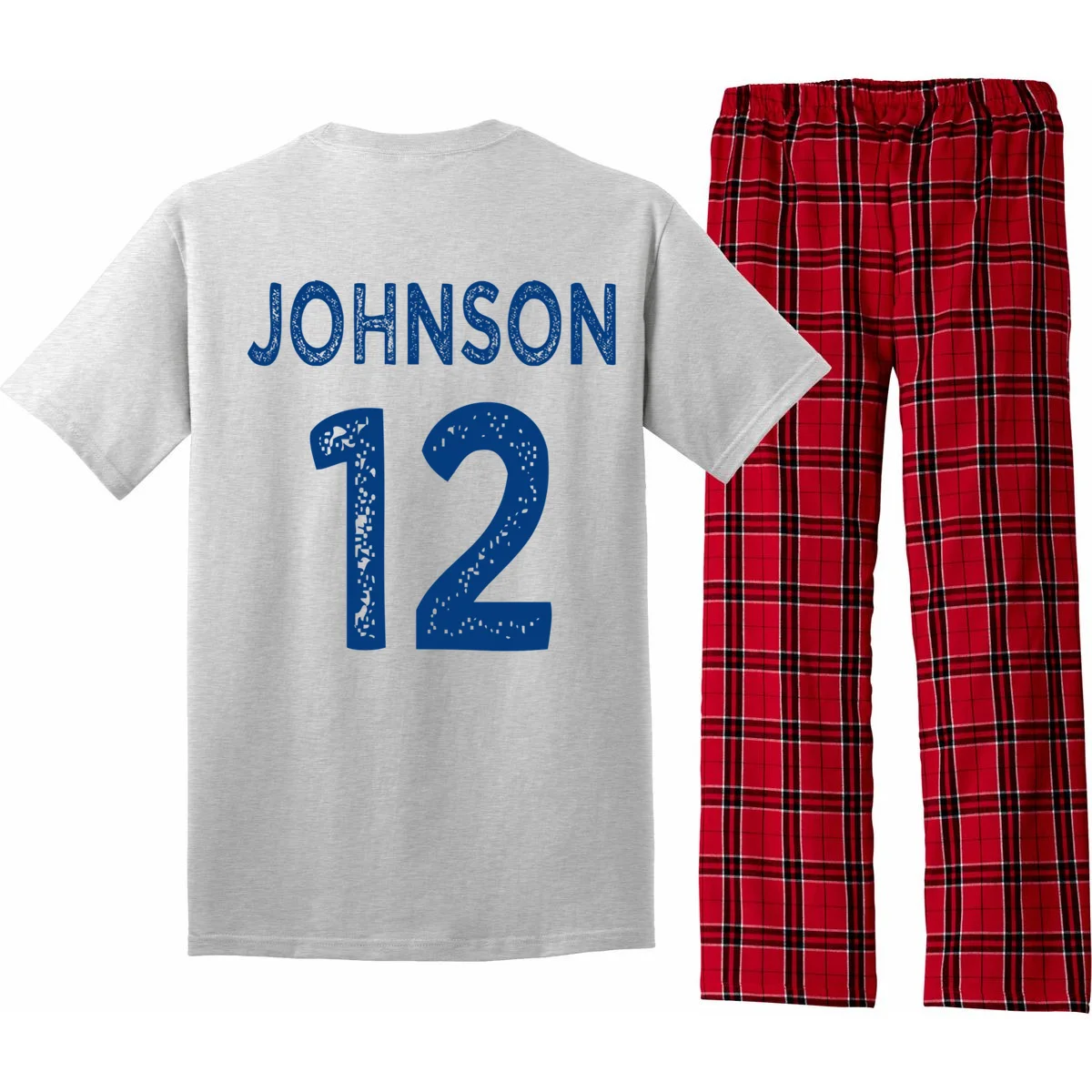 Custom Soccer Mascot Personalized Name & Number Gift - Vintage Soccer Jersey Team Design Men's Pajamas - Back - Close-up