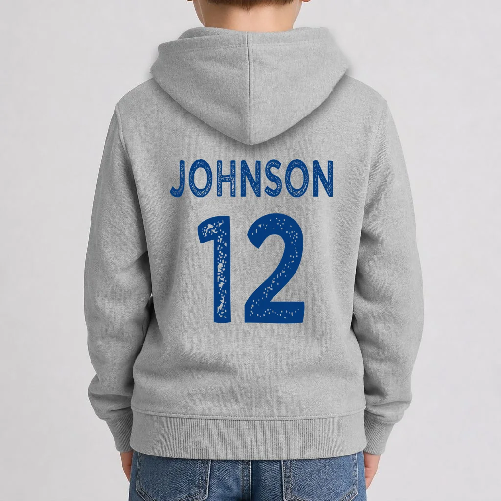Custom Soccer Mascot Personalized Name & Number Gift - Vintage Soccer Jersey Team Design Kids Hoodie - Back 1