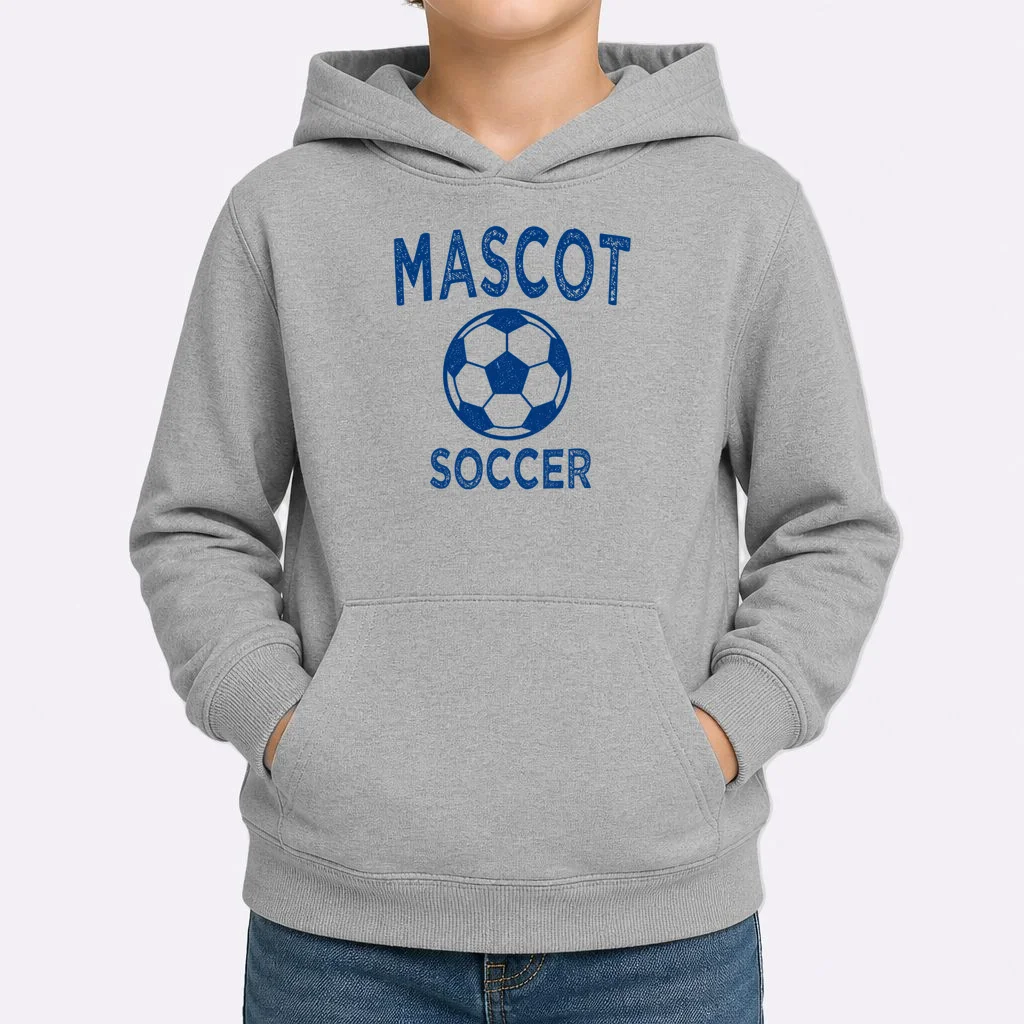 Custom Soccer Mascot Personalized Name & Number Gift - Vintage Soccer Jersey Team Design Kids Hoodie - Front 1