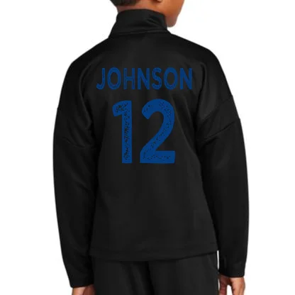 Custom Soccer Mascot Personalized Name & Number Gift - Vintage Soccer Jersey Team Design Kids Jacket - Back - Close-up