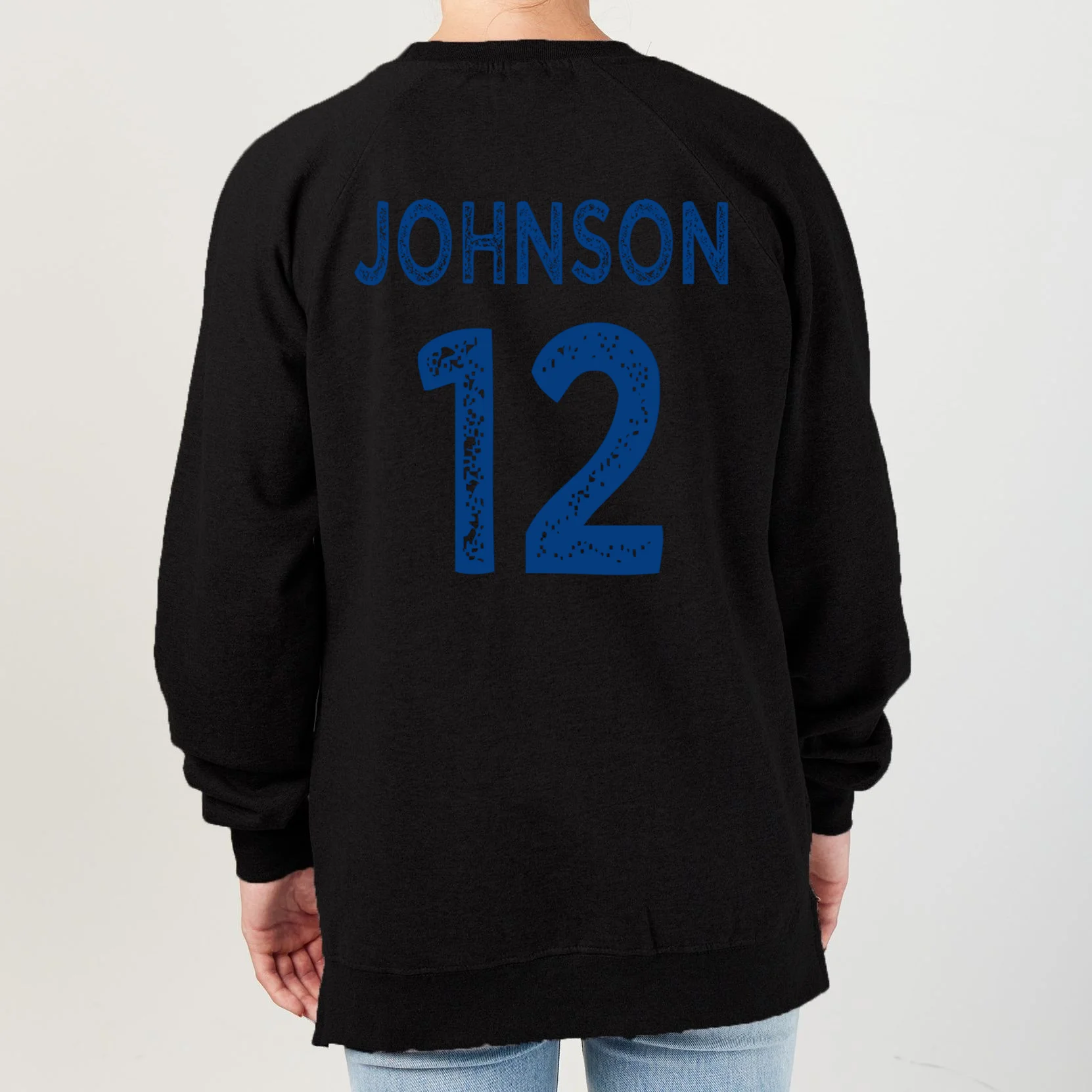 Custom Soccer Mascot Personalized Name & Number Gift - Vintage Soccer Jersey Team Design Women's Sweatshirt - Back - Close-up