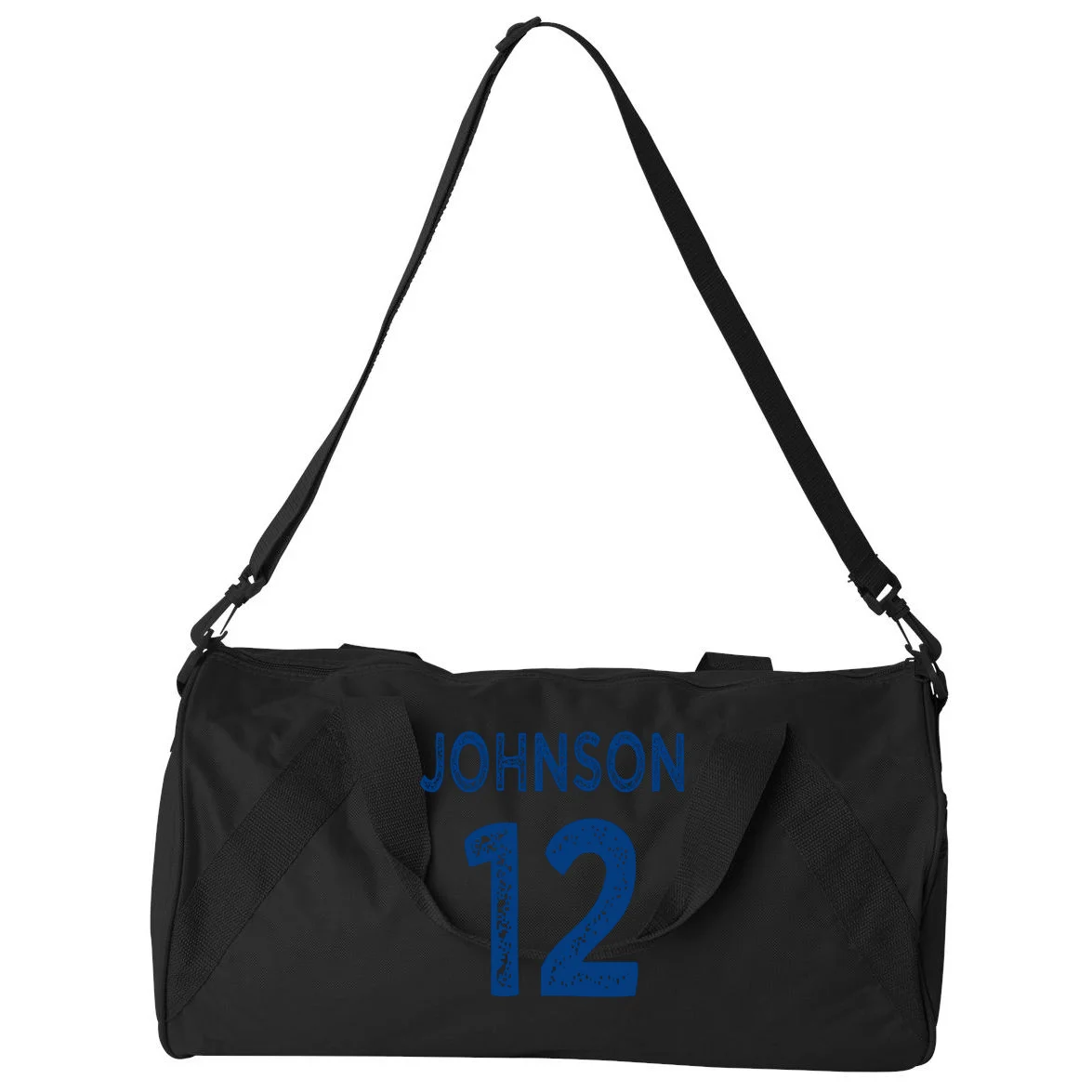 Custom Soccer Mascot Personalized Name & Number Gift - Vintage Soccer Jersey Team Design Duffel Bag - Back - Close-up