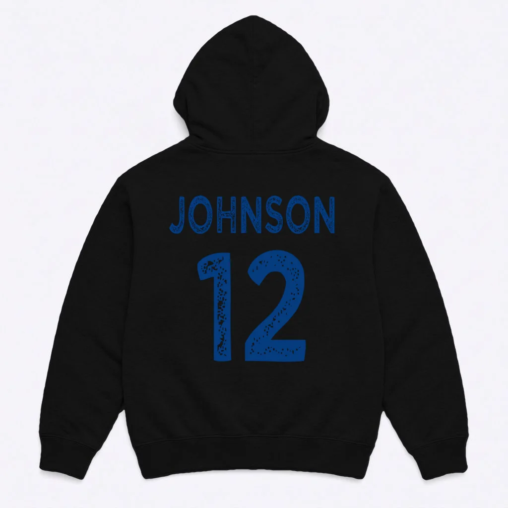 Custom Soccer Mascot Personalized Name & Number Gift - Vintage Soccer Jersey Team Design Men's Hoodie - Back