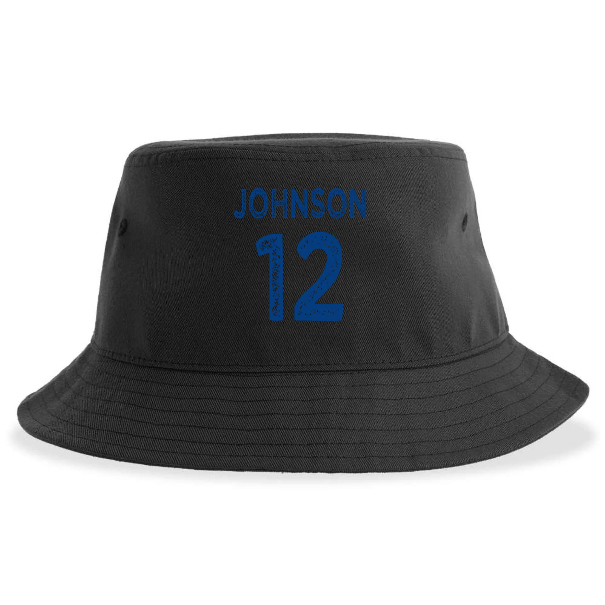 Custom Soccer Mascot Personalized Name & Number Gift - Vintage Soccer Jersey Team Design Bucket Hat - Back - Close-up