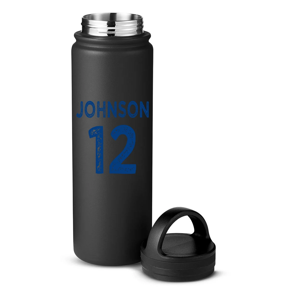 Custom Soccer Mascot Personalized Name & Number Gift - Vintage Soccer Jersey Team Design 24oz Water Bottle - Back - Close-up