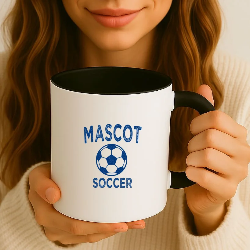 Custom Soccer Mascot Personalized Name & Number Gift - Vintage Soccer Jersey Team Design Mug - Front 2