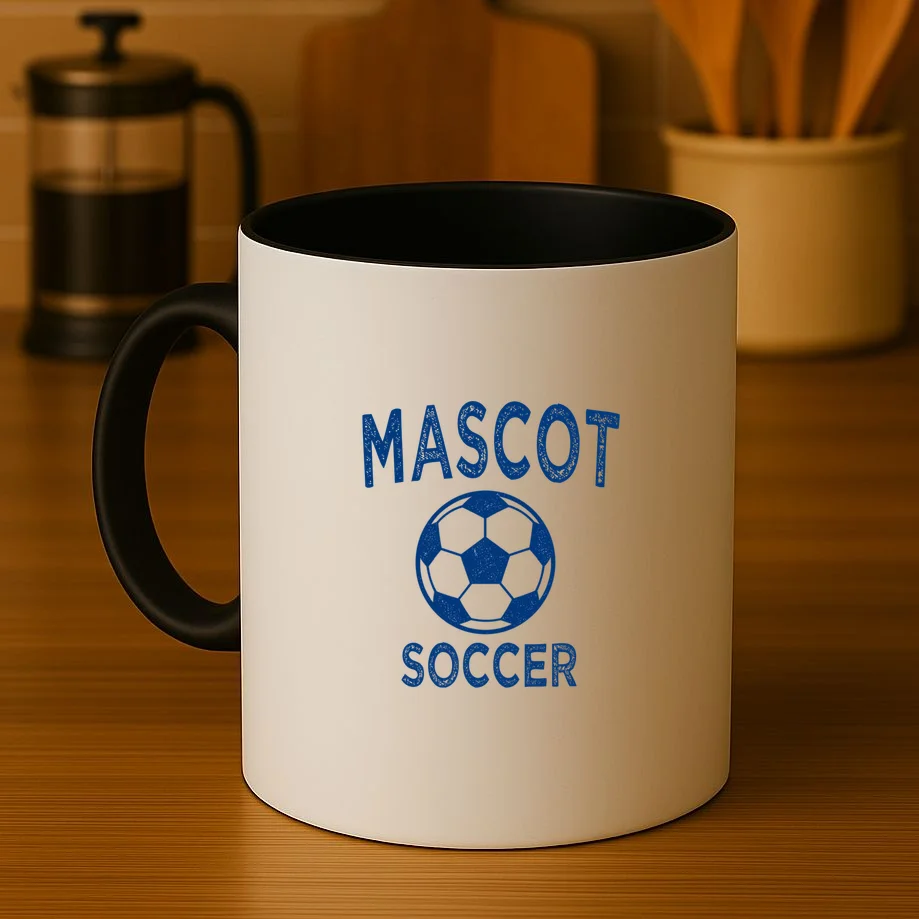 Custom Soccer Mascot Personalized Name & Number Gift - Vintage Soccer Jersey Team Design Mug - Front 3