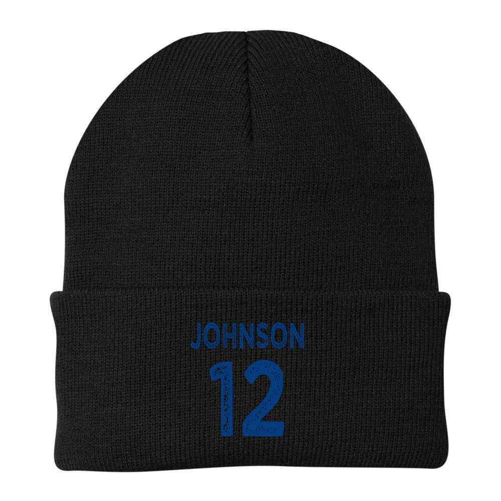 Custom Soccer Mascot Personalized Name & Number Gift - Vintage Soccer Jersey Team Design Beanie - Back - Close-up