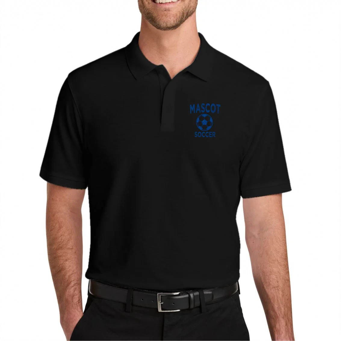 Custom Soccer Mascot Personalized Name & Number Gift - Vintage Soccer Jersey Team Design Men's Polo - Front 1