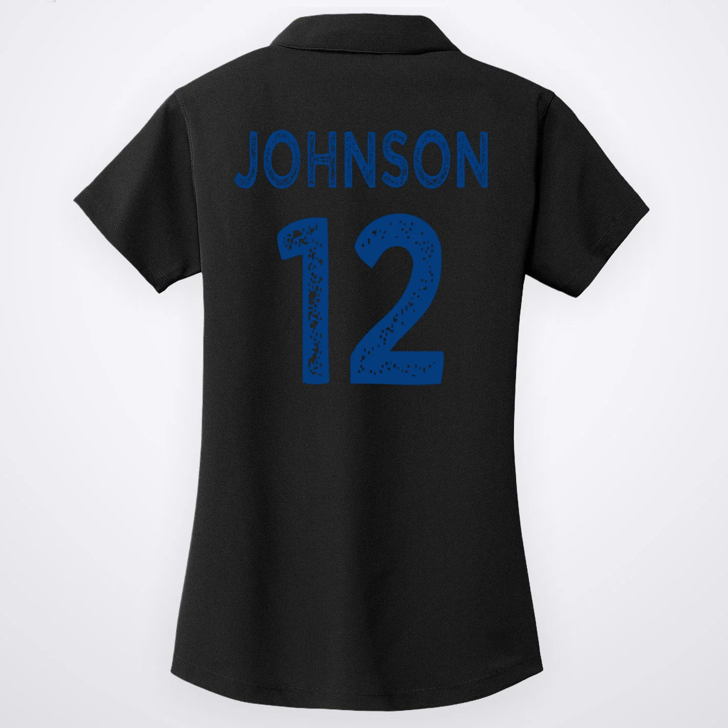 Custom Soccer Mascot Personalized Name & Number Gift - Vintage Soccer Jersey Team Design Women's Polo - Back - Close-up