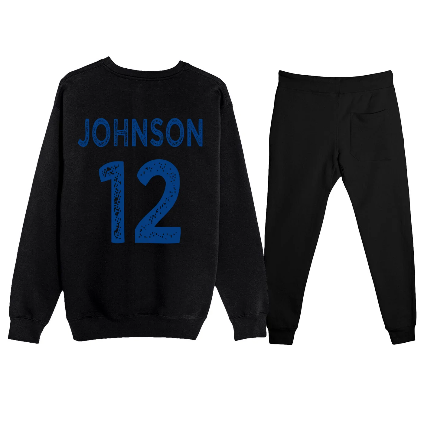 Custom Soccer Mascot Personalized Name & Number Gift - Vintage Soccer Jersey Team Design Men's Sweatsuit - Back - Close-up
