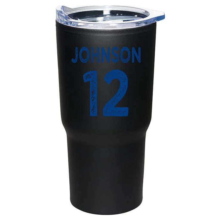 Custom Soccer Mascot Personalized Name & Number Gift - Vintage Soccer Jersey Team Design 20oz Tumbler - Back