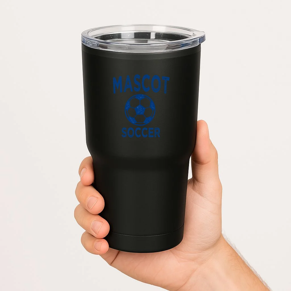 Custom Soccer Mascot Personalized Name & Number Gift - Vintage Soccer Jersey Team Design 20oz Tumbler - Front 1