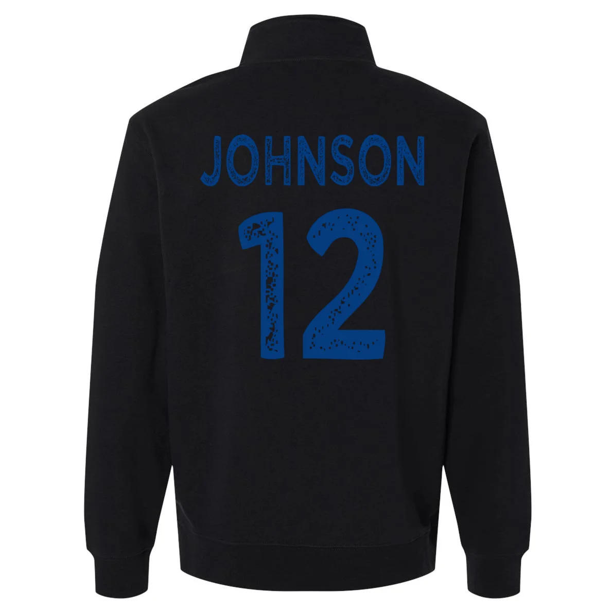 Custom Soccer Mascot Personalized Name & Number Gift - Vintage Soccer Jersey Team Design Men's Pullover Quarter Zip - Back - Close-up