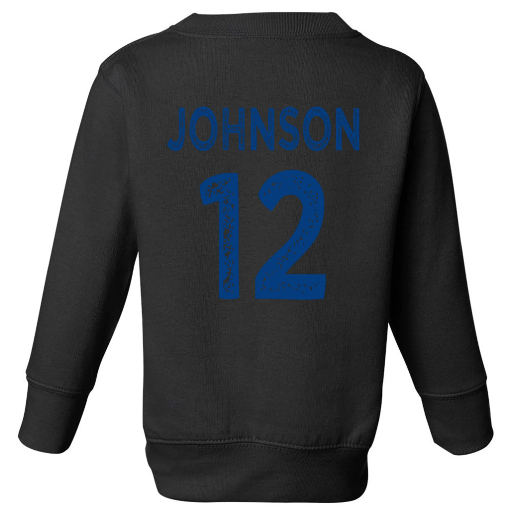 Custom Soccer Mascot Personalized Name & Number Gift - Vintage Soccer Jersey Team Design Toddler Sweatshirt - Back - Close-up