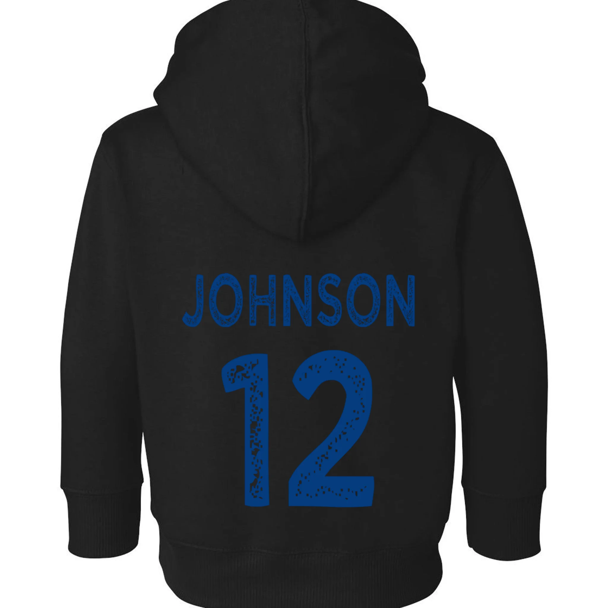 Custom Soccer Mascot Personalized Name & Number Gift - Vintage Soccer Jersey Team Design Toddler Hoodie - Back - Close-up