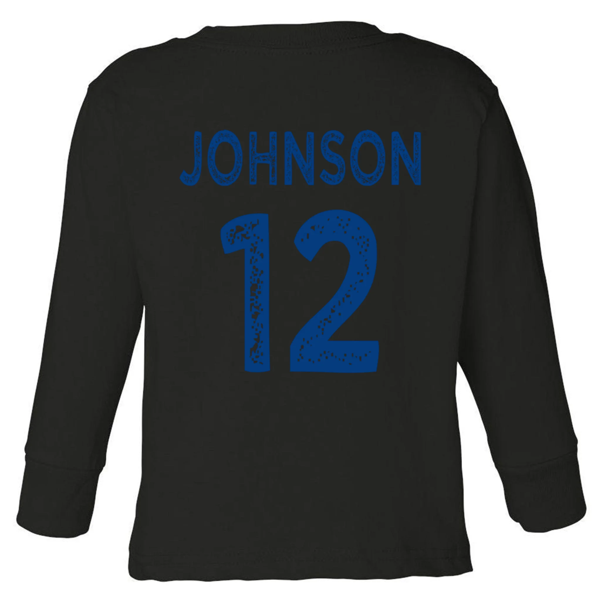 Custom Soccer Mascot Personalized Name & Number Gift - Vintage Soccer Jersey Team Design Toddler Long Sleeve Shirt - Back - Close-up