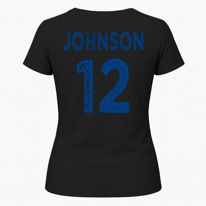 Custom Soccer Mascot Personalized Name & Number Gift - Vintage Soccer Jersey Team Design Women's T-Shirt - Back 1