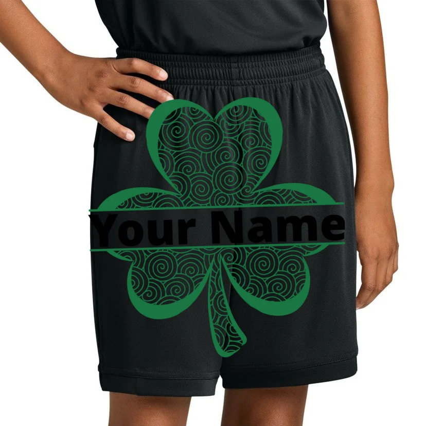 Custom St. Patrick's Day Clover Name – Personalized Lucky Shamrock Kids Shorts - Front 1