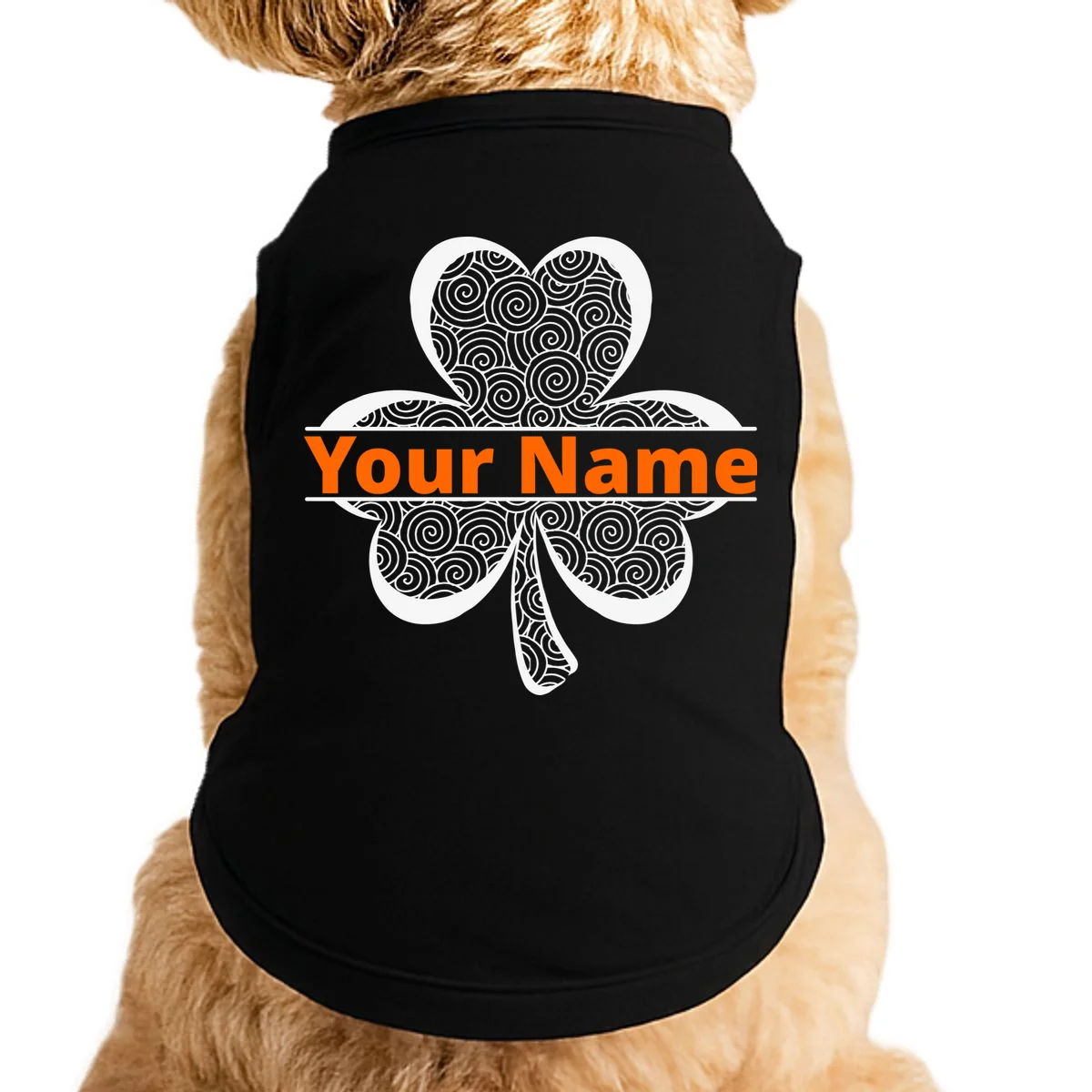 Custom St. Patrick's Day Clover Name – Personalized Lucky Shamrock Doggie Tank - Front