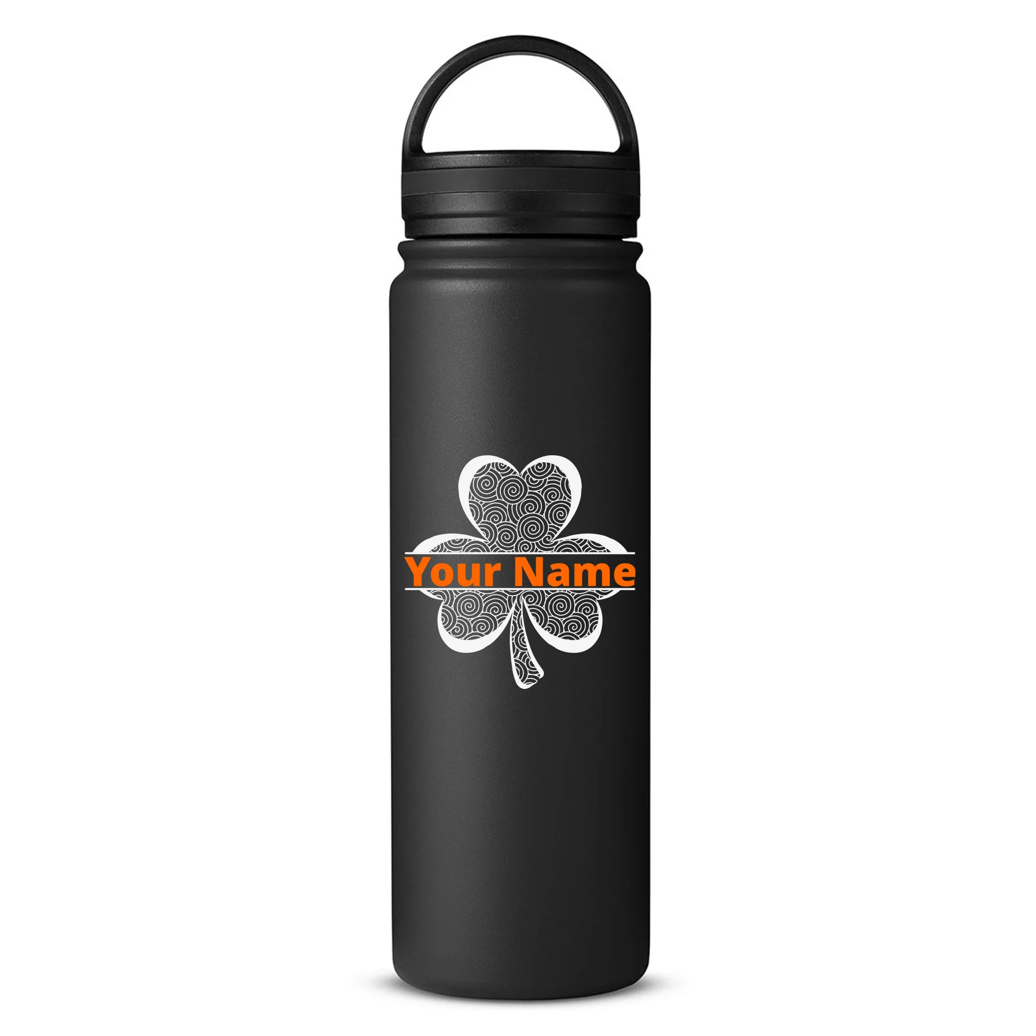 Custom St. Patrick's Day Clover Name – Personalized Lucky Shamrock 24oz Water Bottle - Front