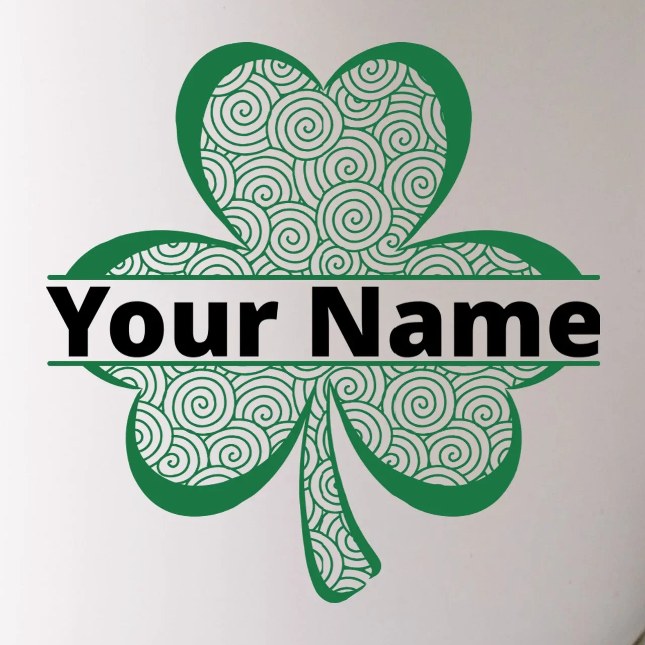 Custom St. Patrick's Day Clover Name – Personalized Lucky Shamrock Mug - Front - Close-up