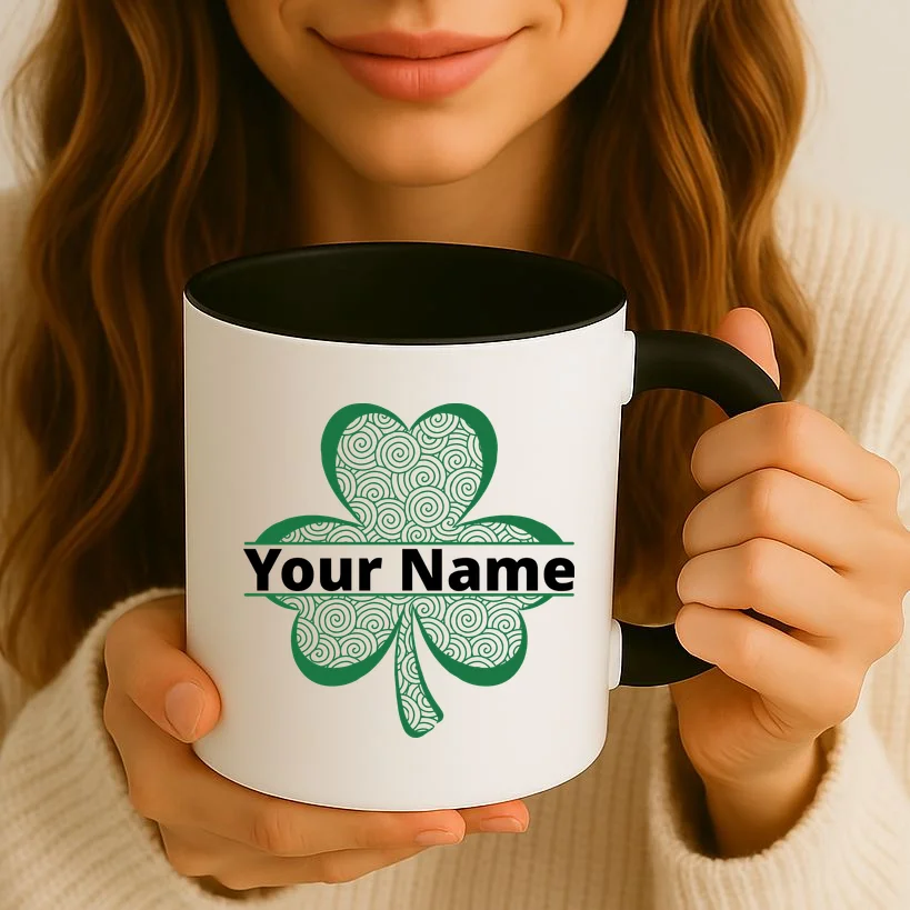 Custom St. Patrick's Day Clover Name – Personalized Lucky Shamrock Coffee Mug - Front 2