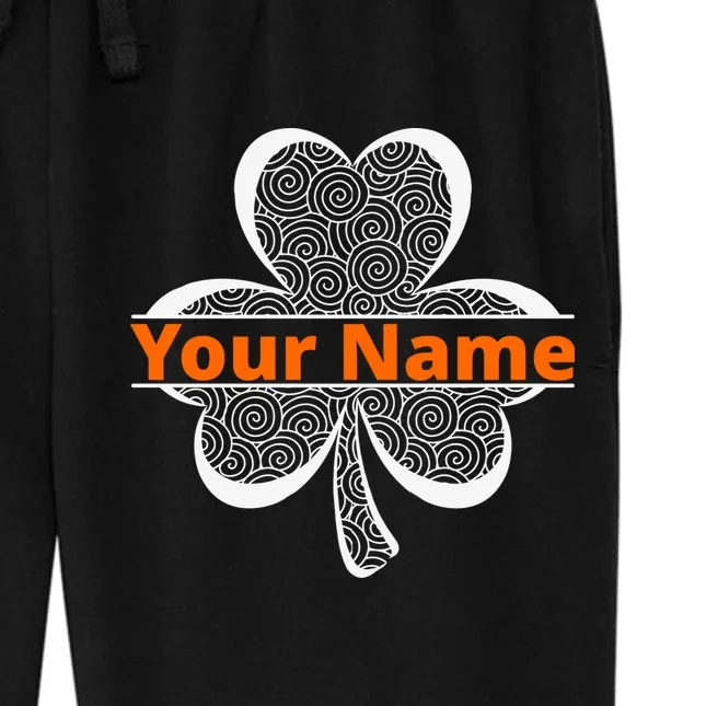 Custom St. Patrick's Day Clover Name – Personalized Lucky Shamrock Women's Fleece Sweatpants - Front - Close-up